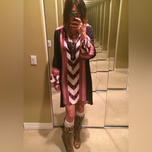 Free people mini dress semi sheer high low medium chevron